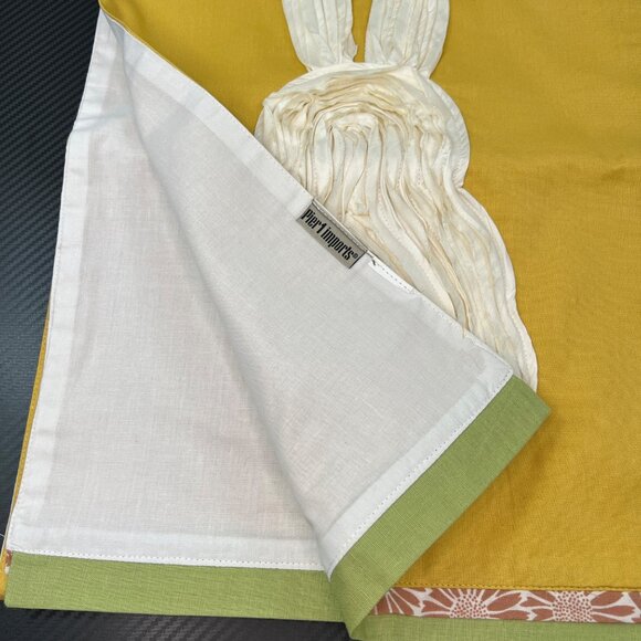 Pier 1 Yellow Easter Table Runner Rabbit Pink Flower 74”x 13” - Picture 2 of 7